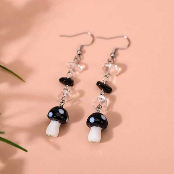 Glass Mushroom Dangle Drop Earrings - Picture 7 of 11